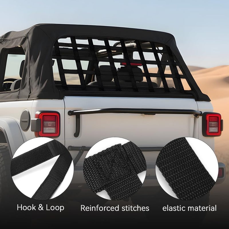 BARTOO Mesh Cargo Net Roof Top Netting Hammock Compatible with Jeep Wrangler YJ TJ JK JKU JL JLU 1987-2024 & Gladiator JT Accessories, Black - Image 3